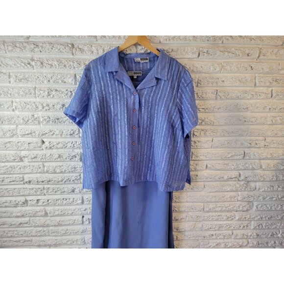 CM Shapes Women Dress 2XWP Plus Petite with Sheer Crepe Overlay Top BLU27E - Picture 5 of 13